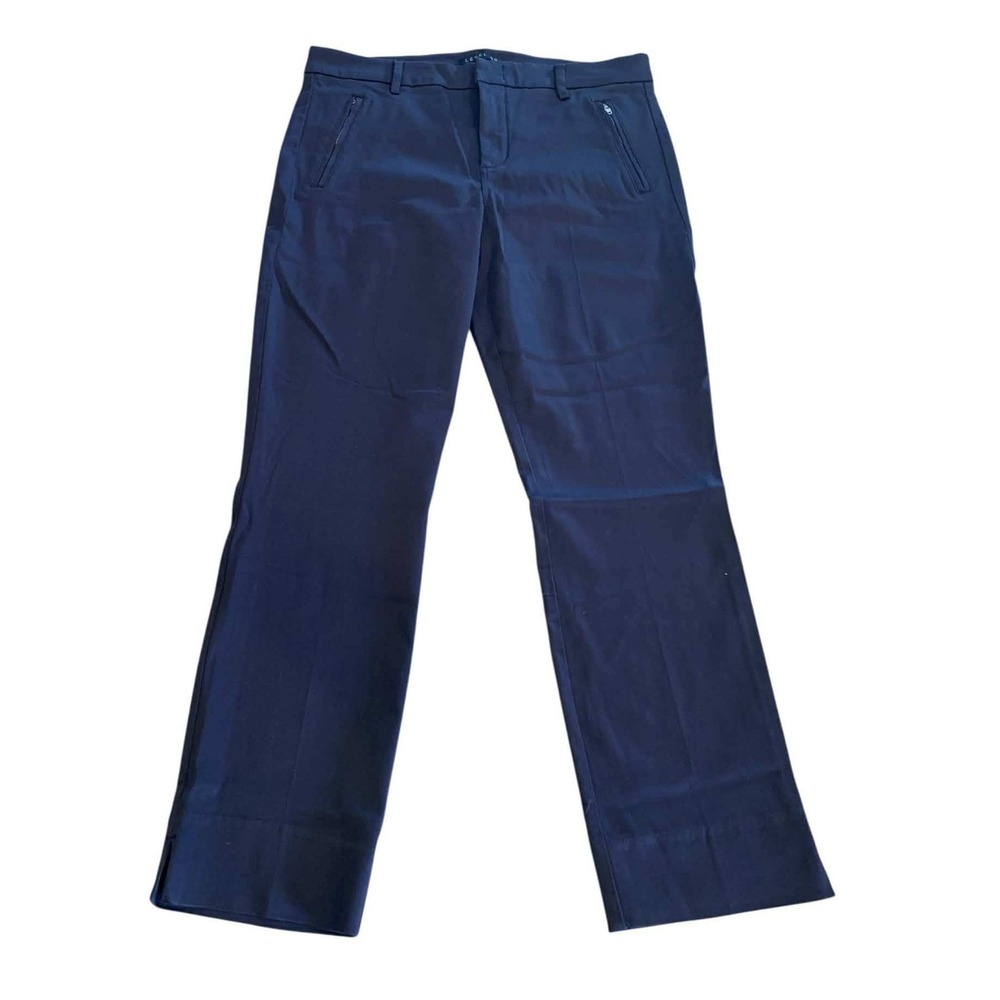 Level 99 Trousers Women 31 Navy Blue Zip Pocket Stretch Slit Hem Dark Academia